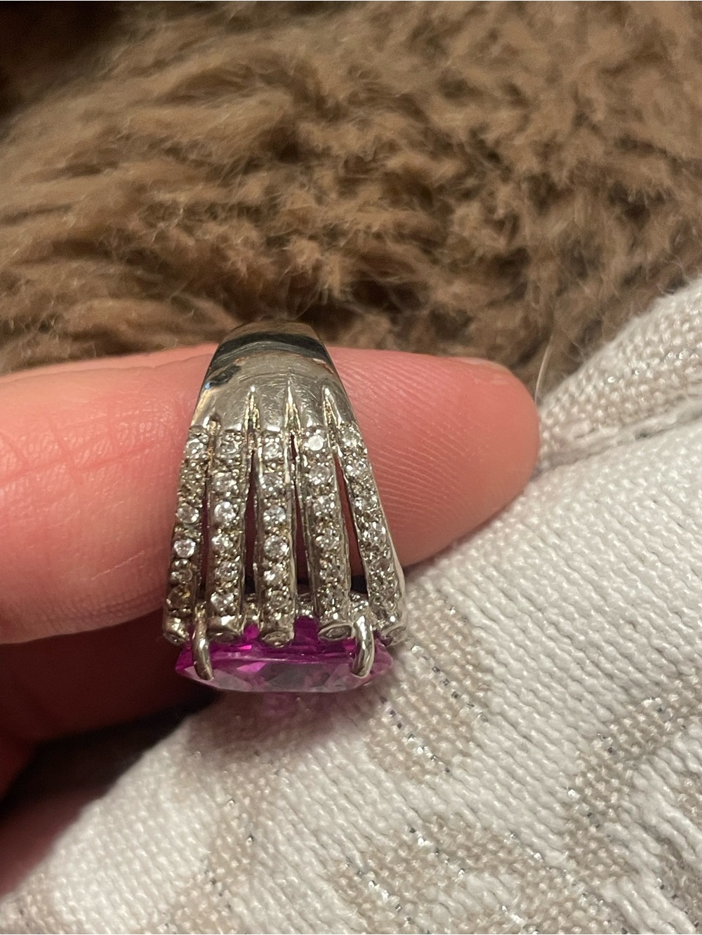 Vintage 12ct+ Lab Grown Pink Saphire Bold Sterling Statement Ring (Sz 6.5) - Picture 2 of 6